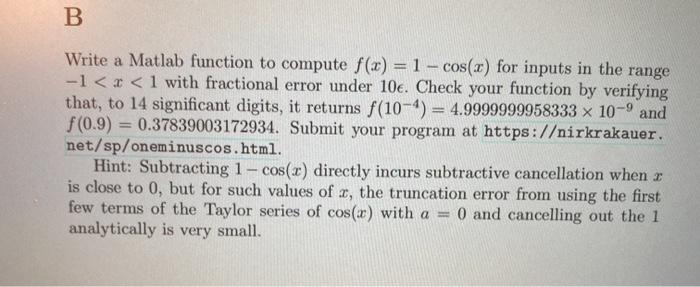 use matlab B Write a Matlab function to compute f(x) = 1