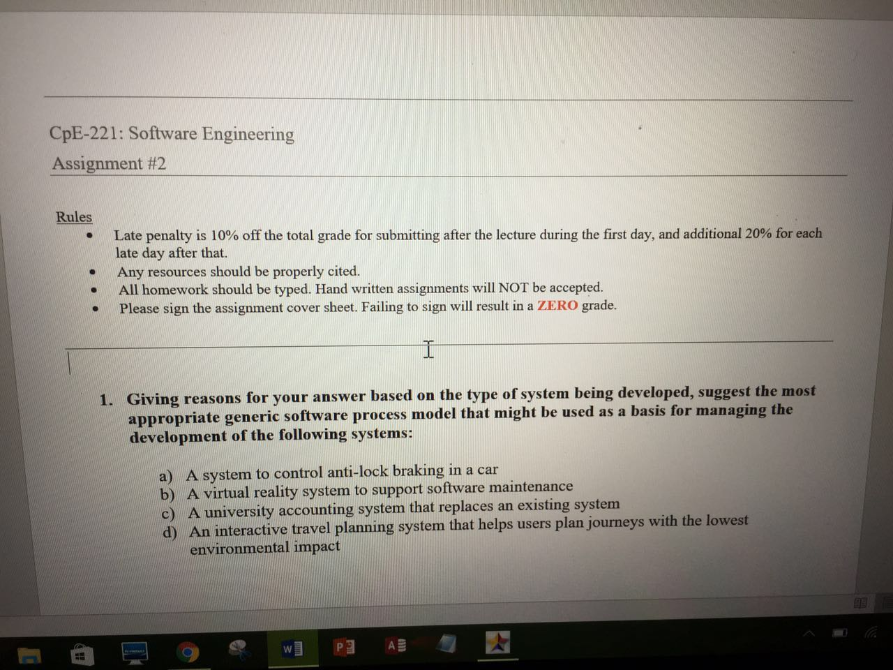 Software assyment CpE-221: Software Engineering Assignment #2 Rules Late penalty is 10%