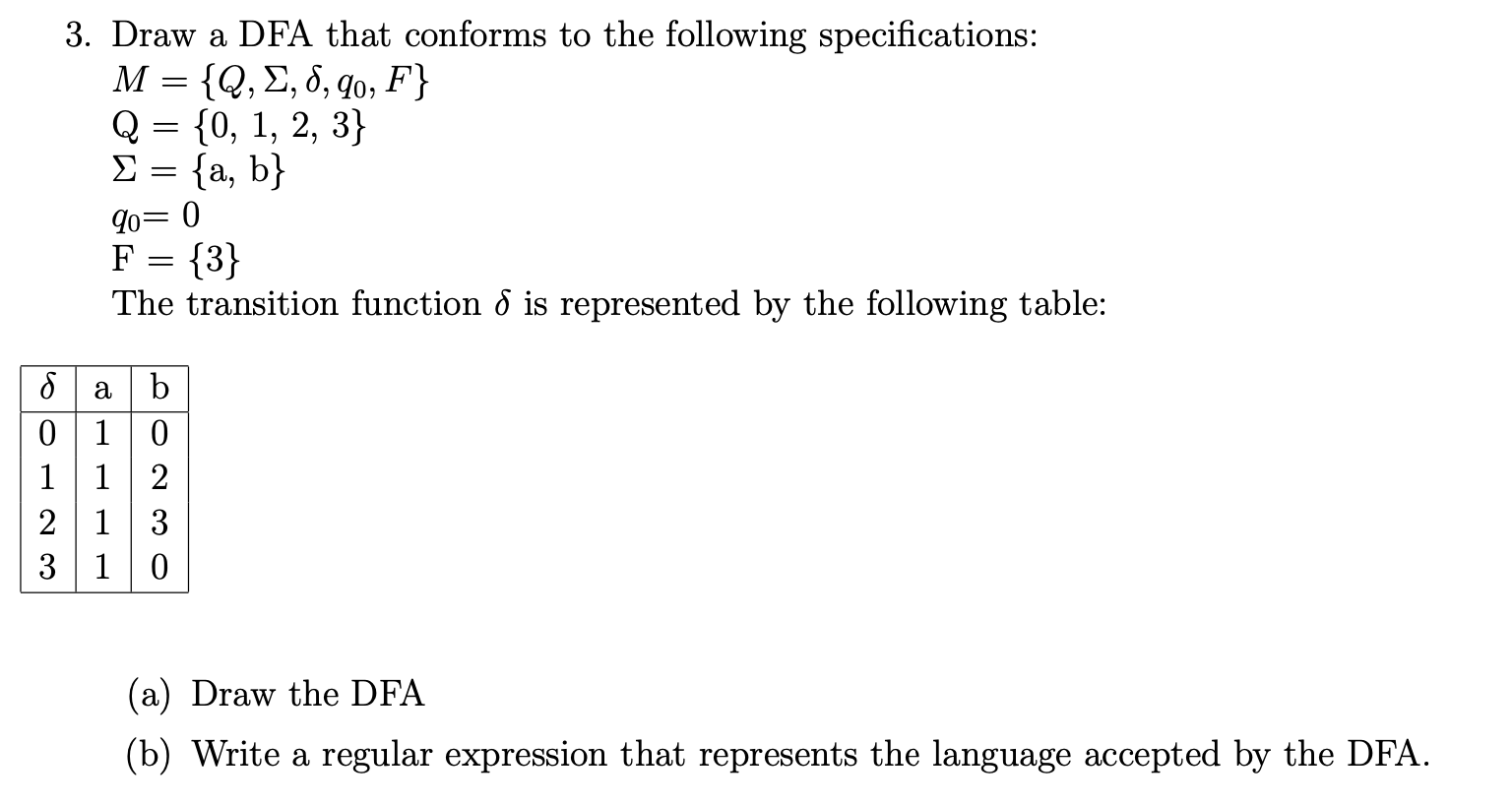 C program 3. Draw a DFA that conforms to the following specifications: