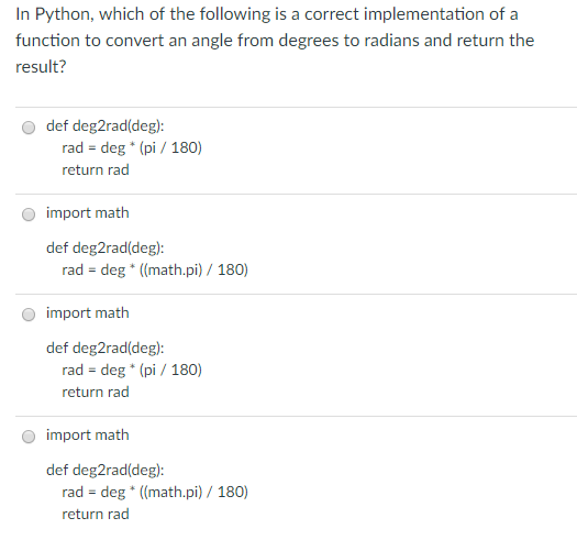  In Python, which of the following is a correct implementation of