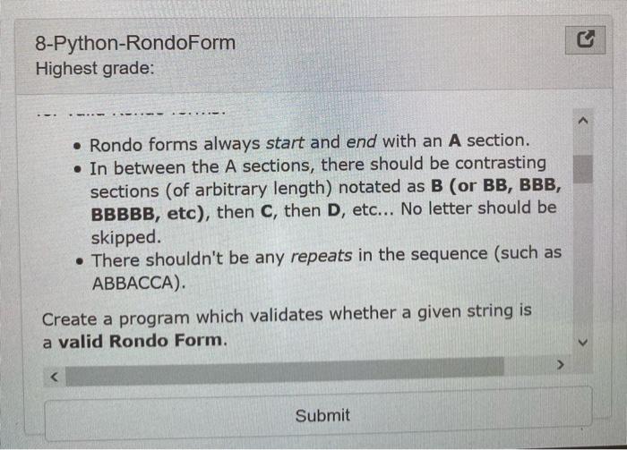 musical structure, in which there is a recurring theme/refrain. Your job is