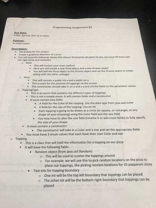  Programming Assignment M2 Friday, April 14, 2017 at 11 To make