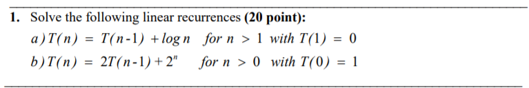 & Conquer Recursive Algorithms In the following problems, use the General Solution