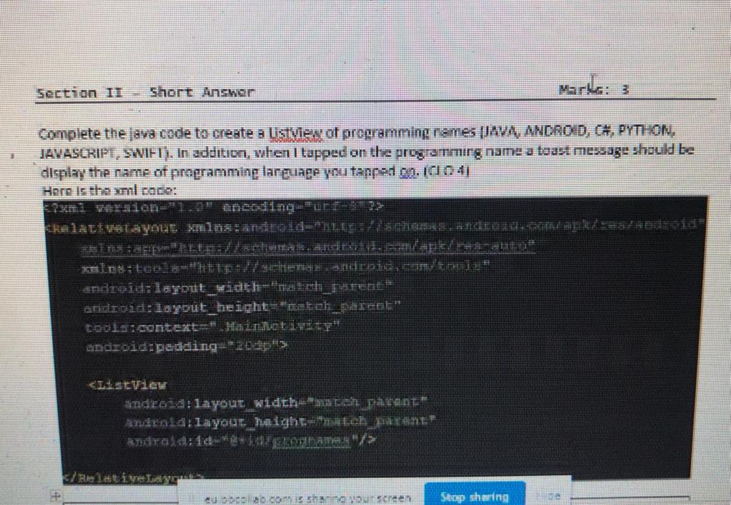  Section II Short Answer Mark3 Complete the 88 code to create