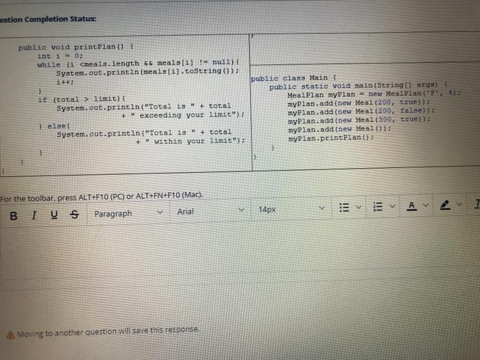 class Meal Plan private int total; private char gender; private int limit: