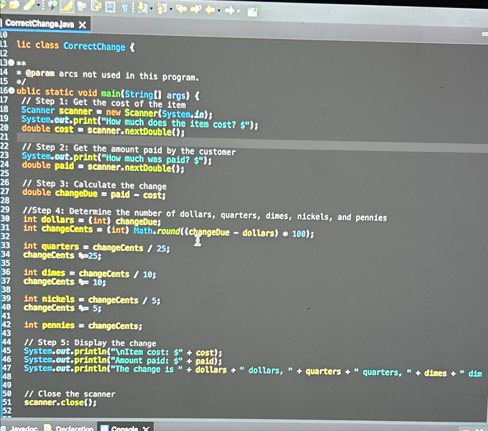  Correctichanceleva x lic class CorrectChange ** eparan arcs not used in