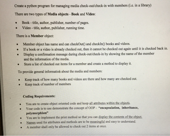  Create a python program for managing media check-out/check-in with members Gi.e.