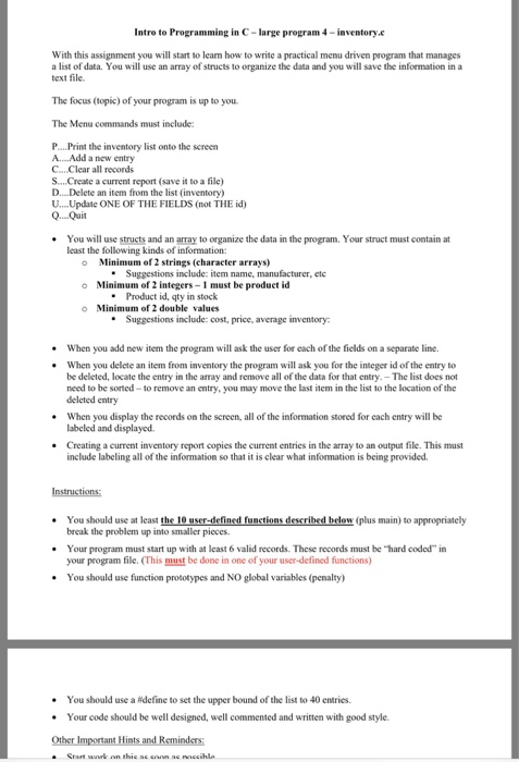  i need help with this Intre to Programming in C-large program