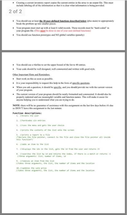 4-inventory.c With this assignment you will start to learn how to write