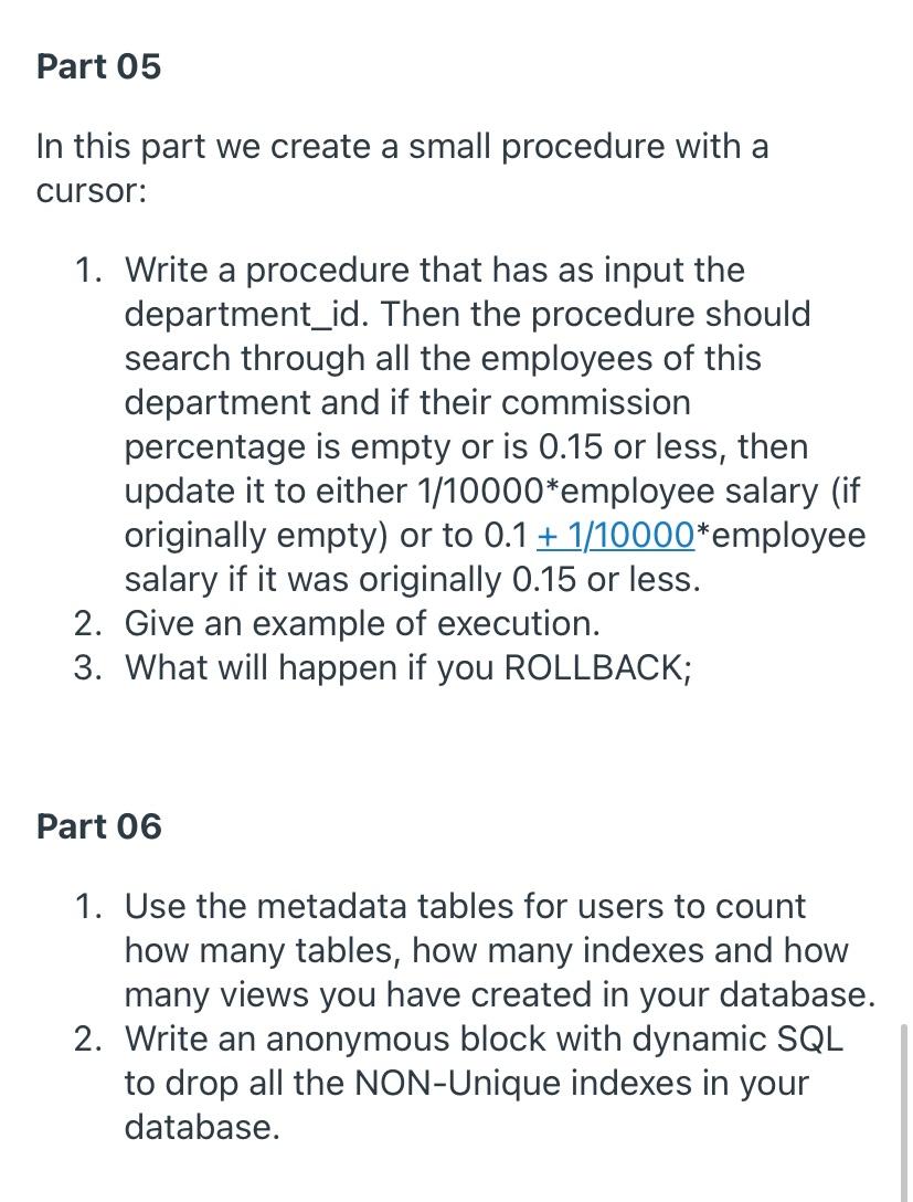 SQL Part 05 In this part we create a small procedure with