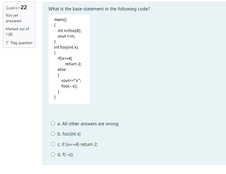 used? Not yet answered Marked out of 1.00 O a. returns the