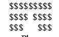 and displays a figure with R-rows and (2*C-1)-columns of "$" characters as