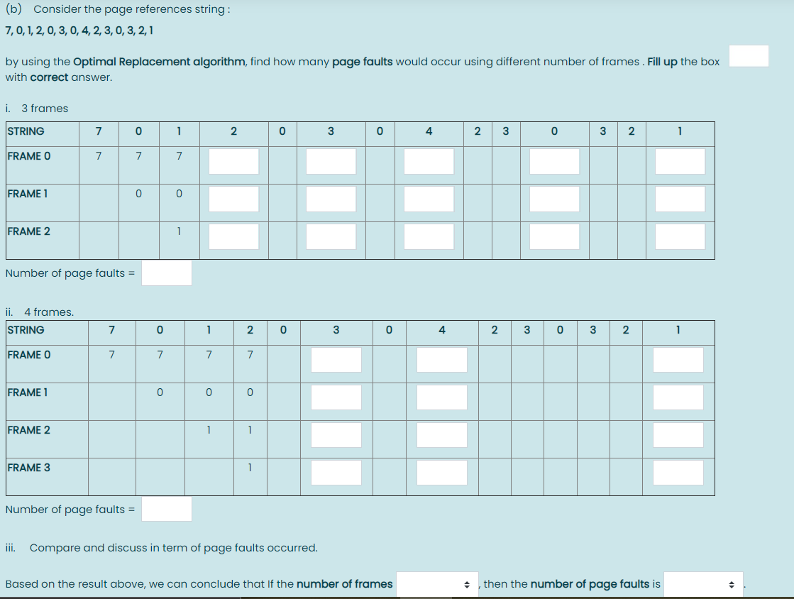  (b) Consider the page references string : 7,0, 1, 2,0,3,0, 4,