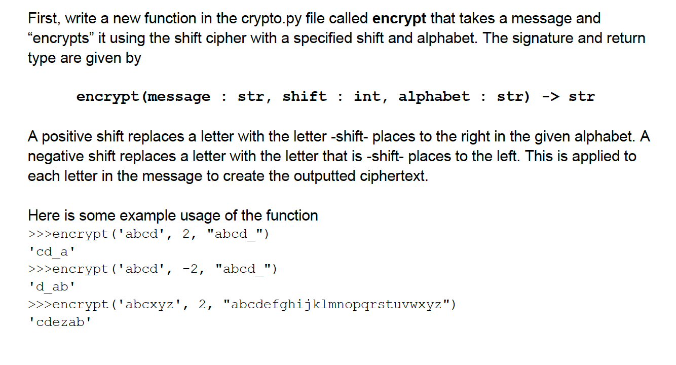  First, write a new function in the crypto.py file called encrypt