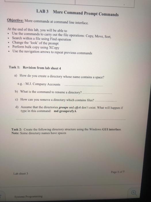 LAB 3 More Command Prompt Commands Objective: More commands at command