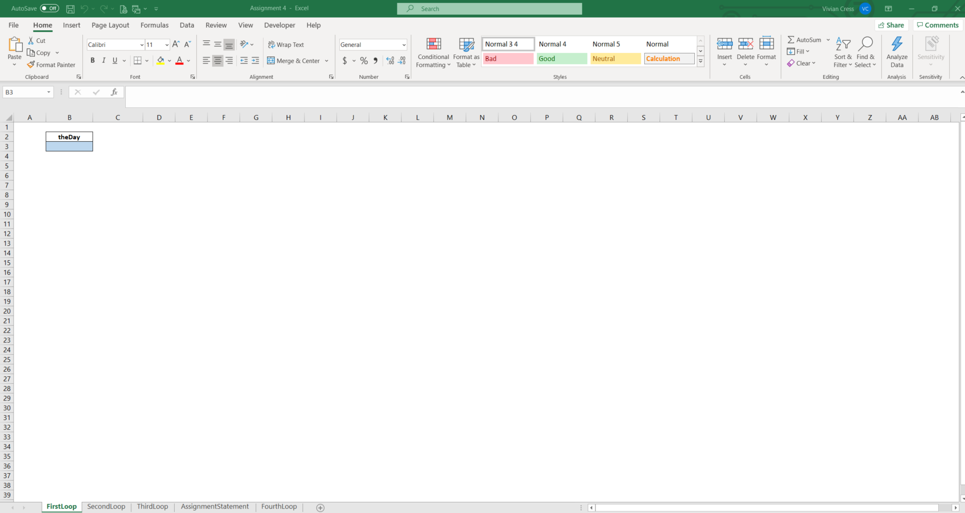 Please show your VB code. AutoSave Off Assignment 4 - Excel