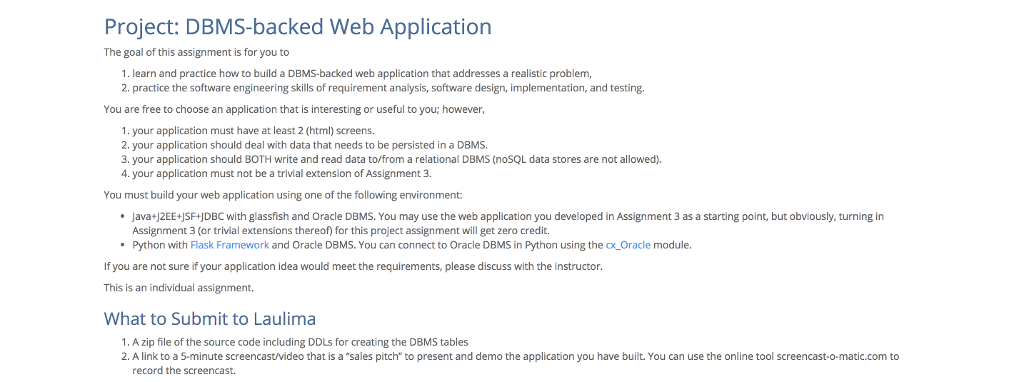 Can someone help me with this project, in python? Project: DBMS-backed The