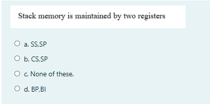  Stack memory is maintained by two registers O a. a. SSSP