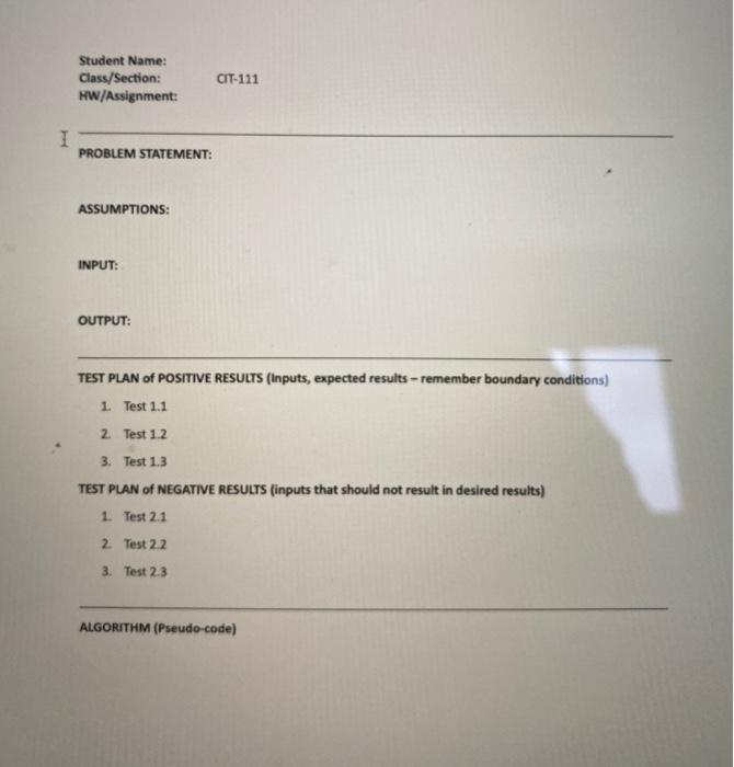 to fill out the sheet with the question CIT111 Homework #2: First