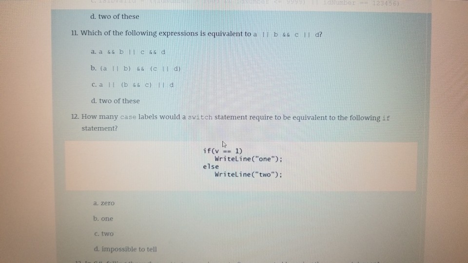 Microsoft Visual C# work problems d. two of these ll, which of