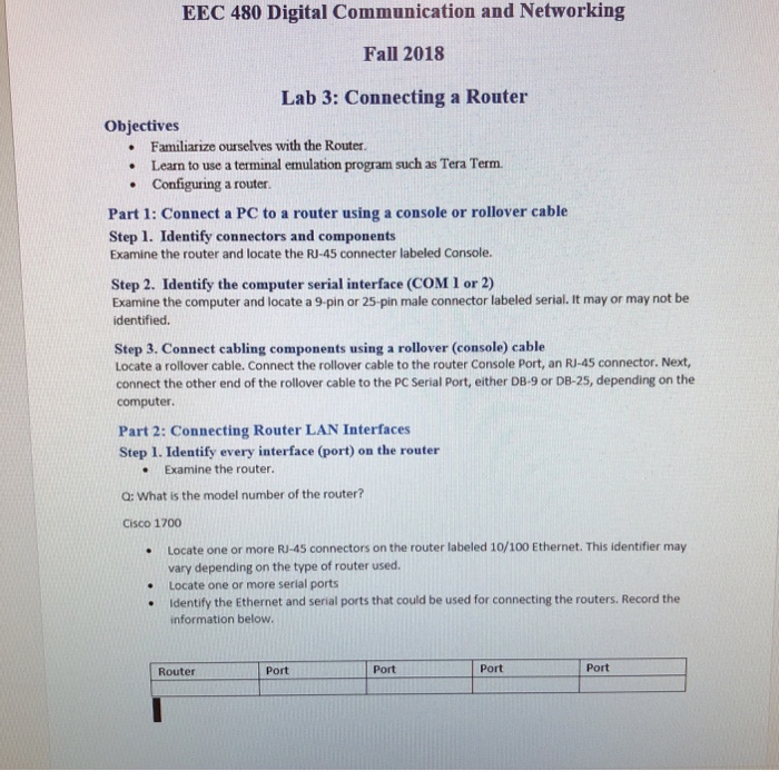  EEC 480 Digital Communication and Networking Fall 2018 Lab 3: Connecting