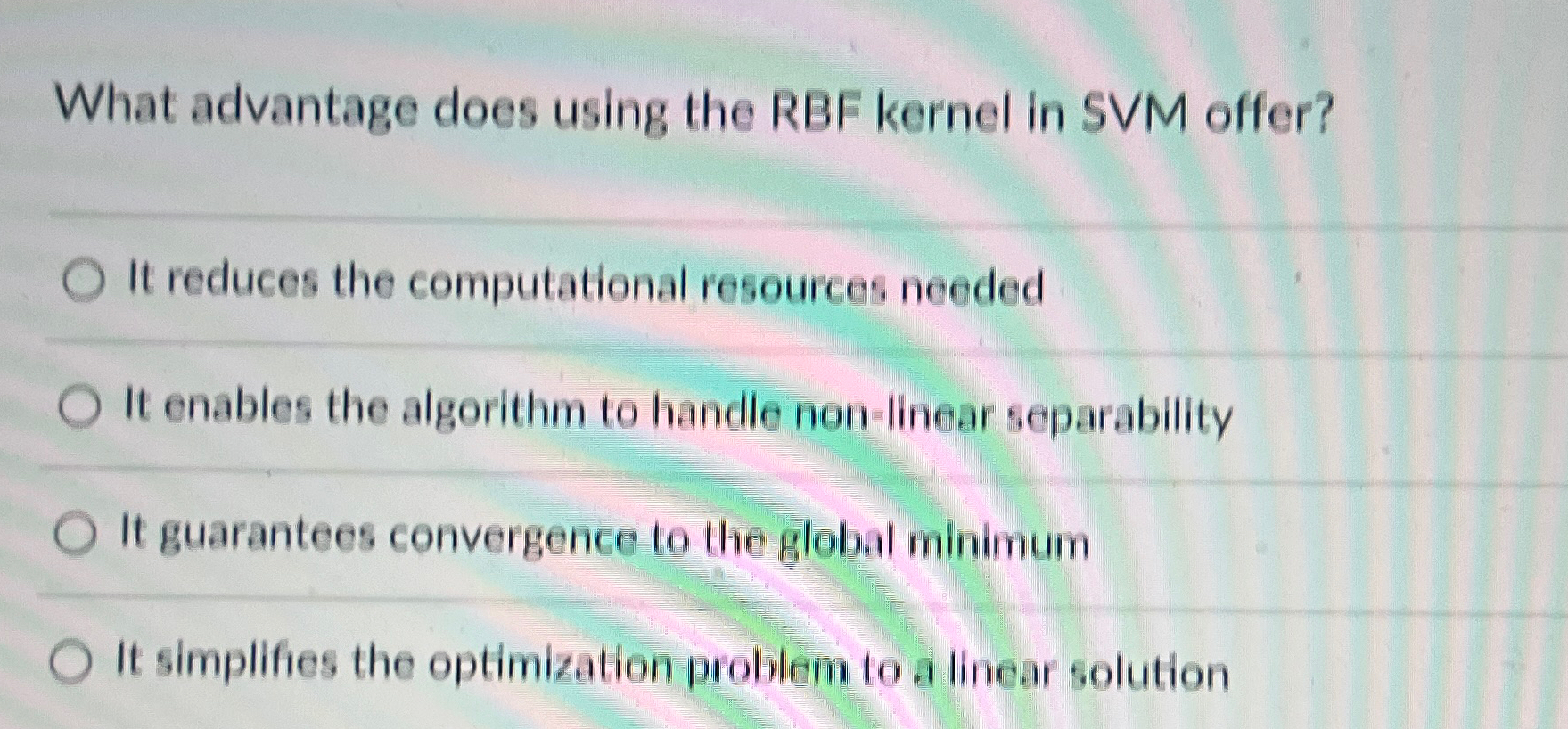  What advantage does using the RBF kernel in SVM offer? It