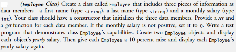 simple C++ Create a class called Employee that includes three pieces of