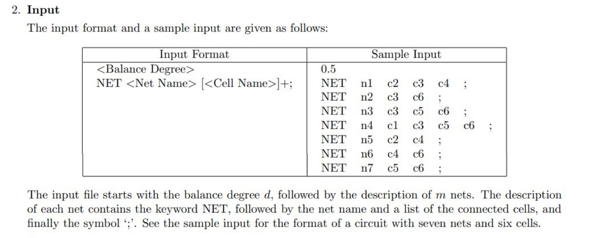 Input The input format and a sample input are given as