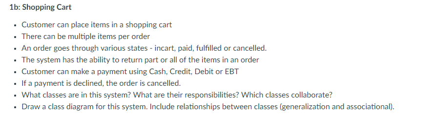  Question 2: Sequence Diagrams NEED QUESTION 2 ONLY! 1b: Shopping Cart