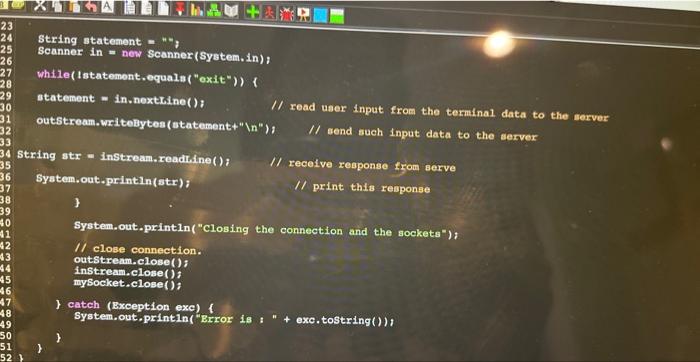 chat between the elient and the server. Through fhe terminal window of