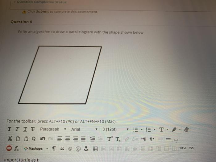  Question Completion Status: Click Submit to complete this assessment Question 8