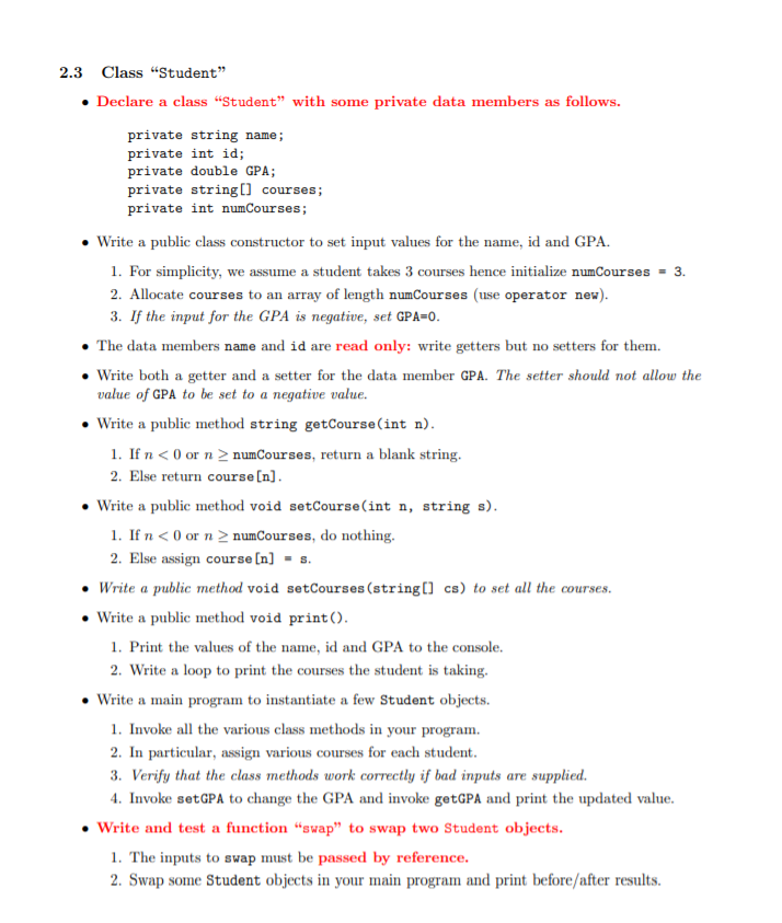 This is a C# Exercise 2.3 Class "Student" Declare a class "Student"