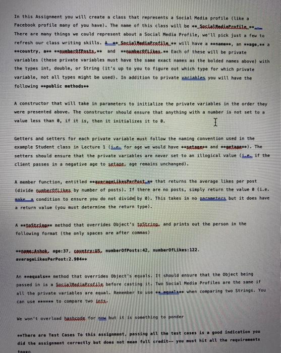 java language In this Assignment you will create a class that represents