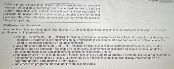  40 points Write a program that outputs inflation rates for two