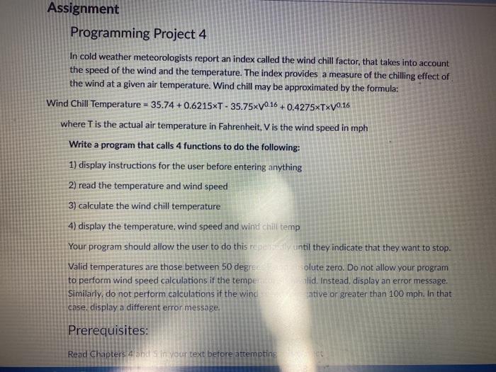 need done in C++ by tonight Assignment Programming Project 4 In cold