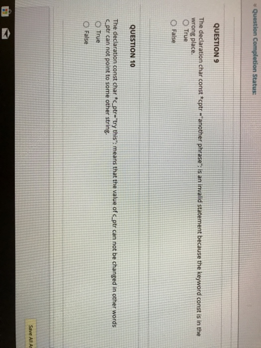 an element in a linked list. O True O False QUESTION7 The