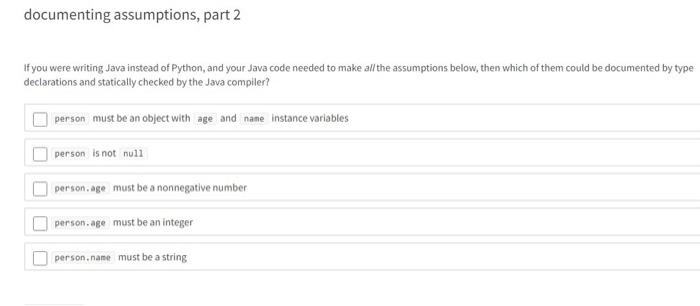  documenting assumptions, part 2 if you were writing Java instead of