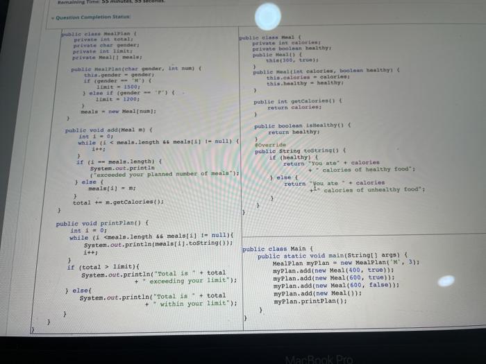 output? in java Remaining Time 55 minut 5 Question completion Status alle