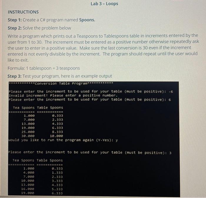  INSTRUCTIONS Step 1: Create a C\# program named Spoons. Step 2: