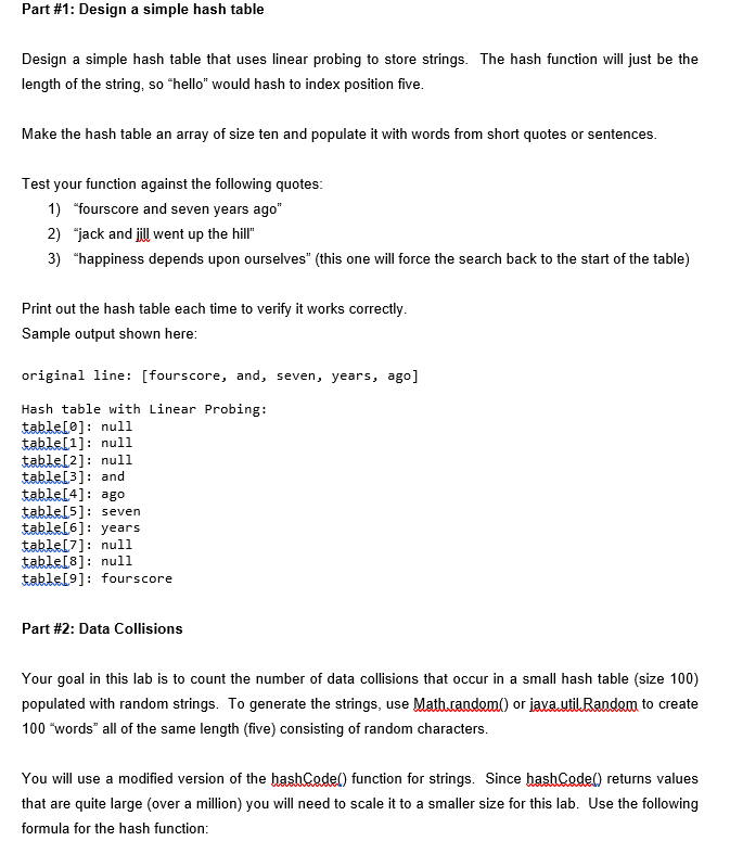 Java String.hashCode() % iSize (where iSize=100) Part #1 : Design a simple