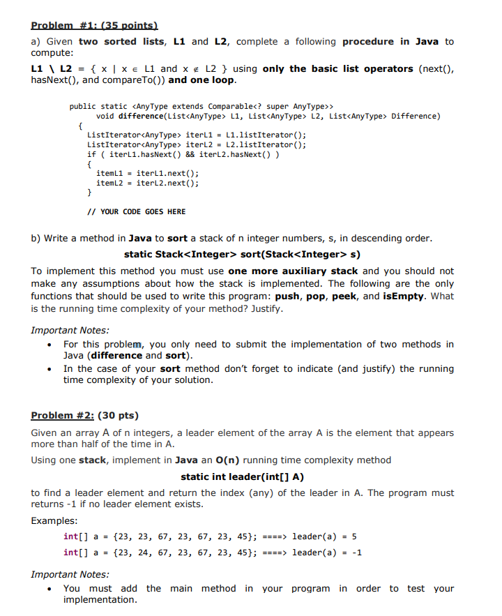  a) Given two sorted lists, Li and L2, complete a following