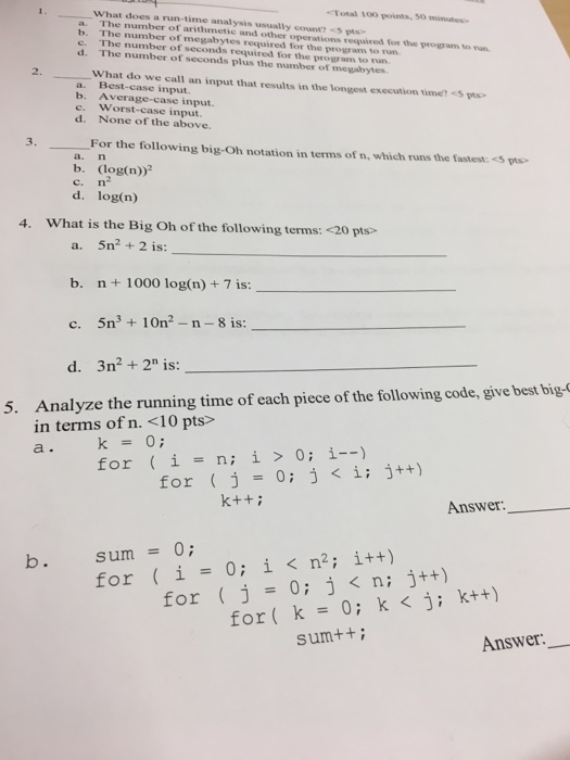  What does a run-time analysis usually countS pts a. The number
