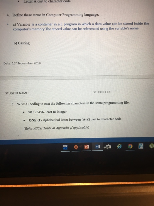  Define Casting and question 5 please - Letter A cast to