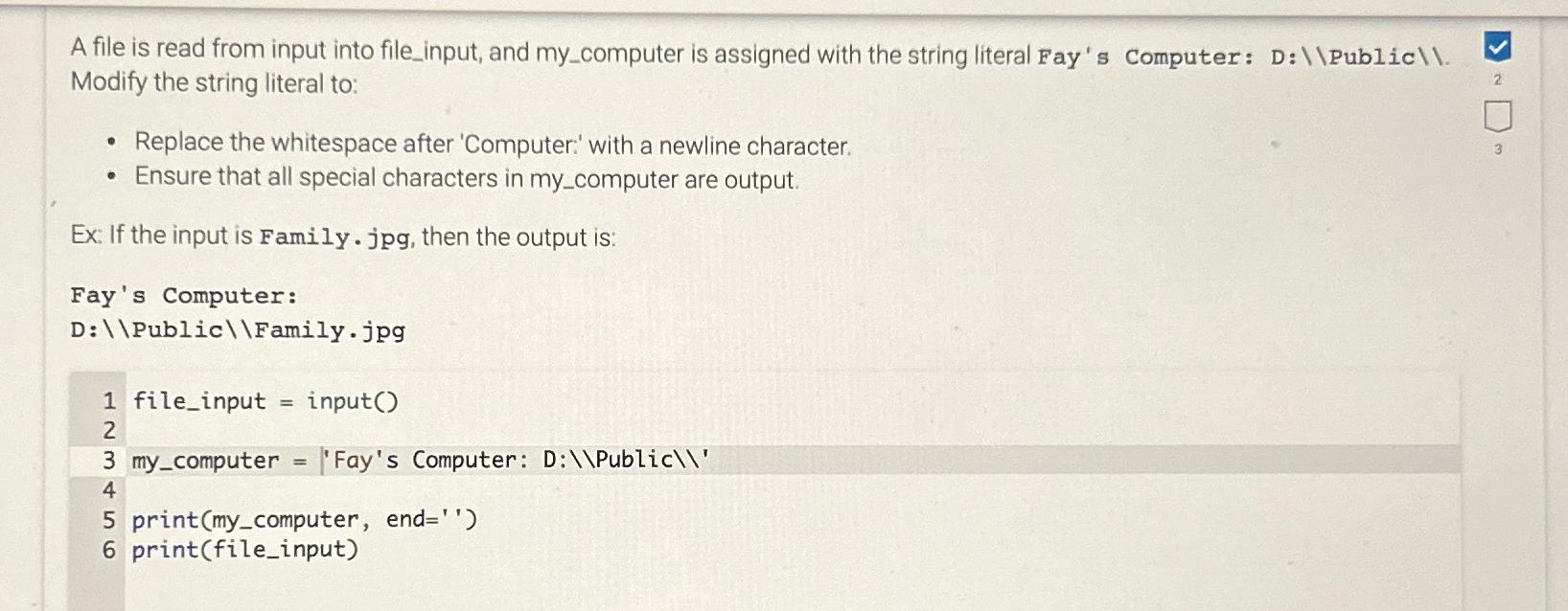 A file is read from input into file_input, and my_computer is