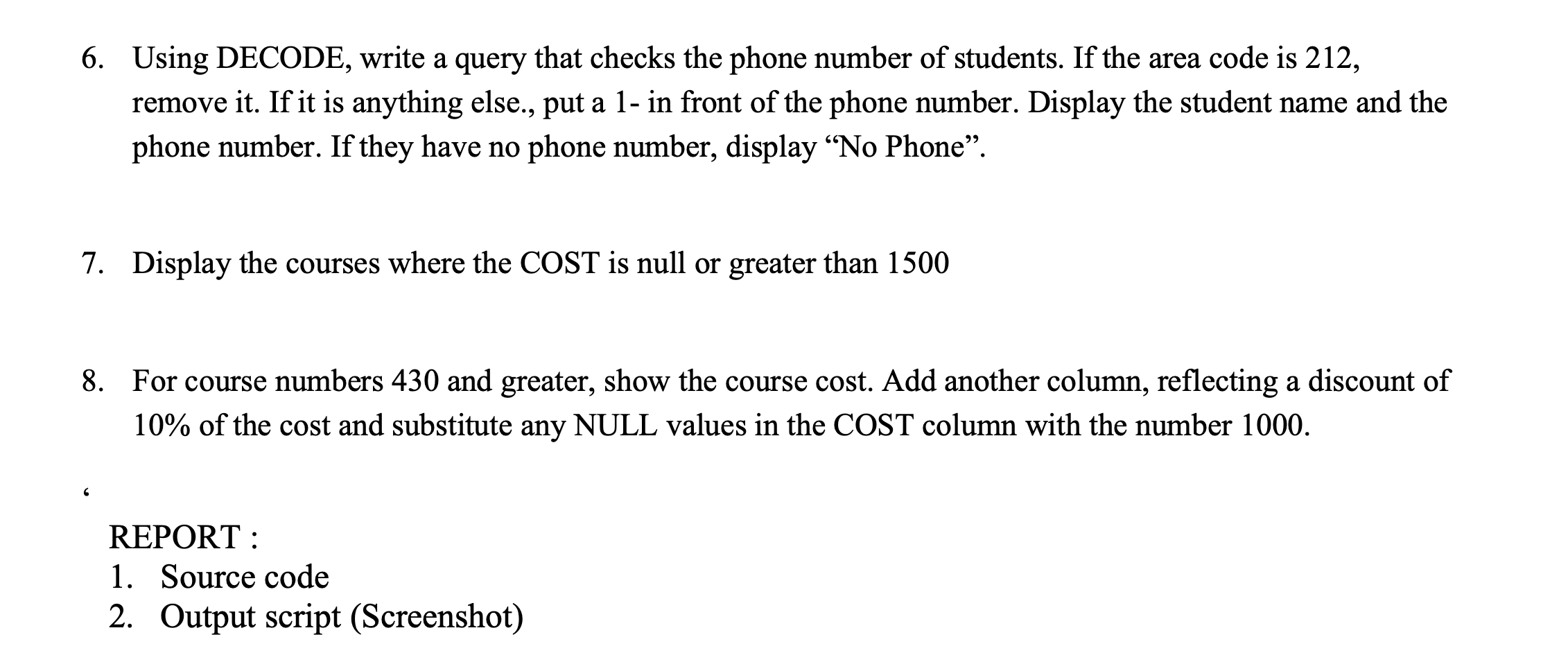all sections of the following courses 100,140,210,420. The time should be displayed
