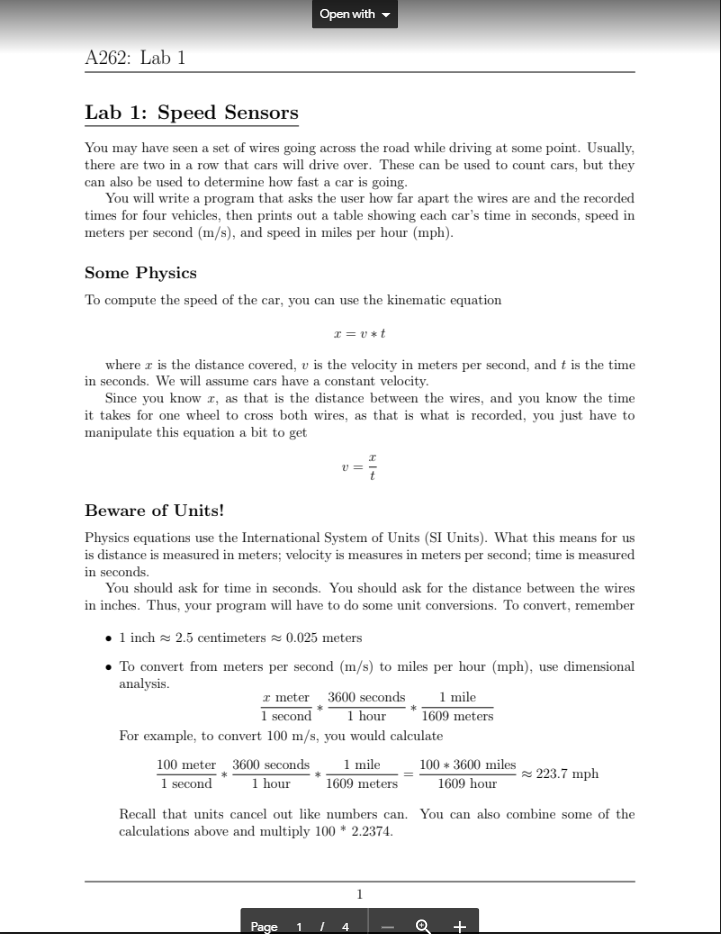 Need help with this C++ lab please!! Open with A262: Lab 1
