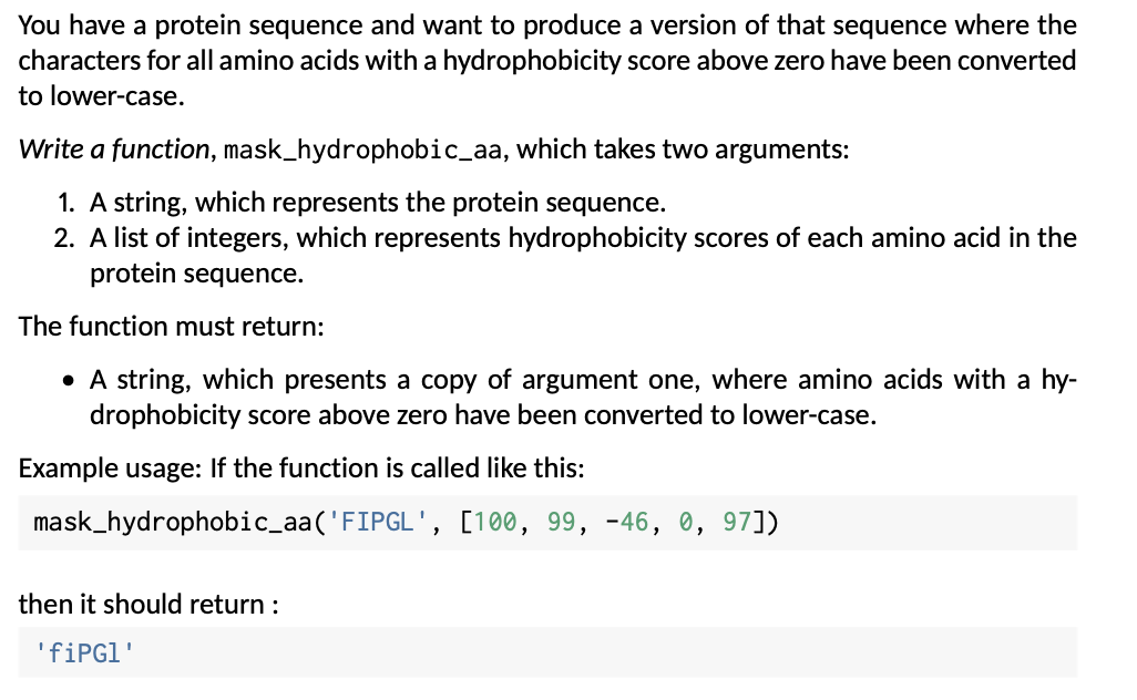 Solve with Python: 1: 2: You have a protein sequence and want