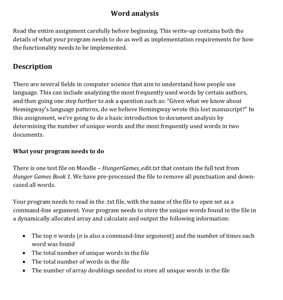 Word analysis Read the entire assignment carefully before beginning. This write-up