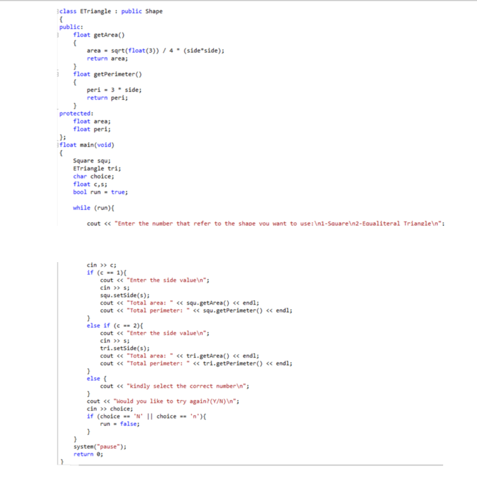 mutators, accessors and derived class? Predict the output class Shape { public: