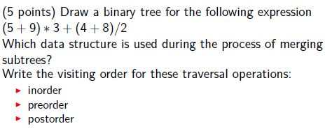 Draw a binary tree for the following expression (5 + 9)